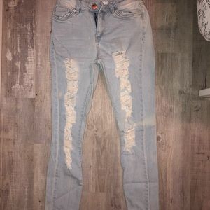 IBIZA high waisted skinny light wash ripped jeans